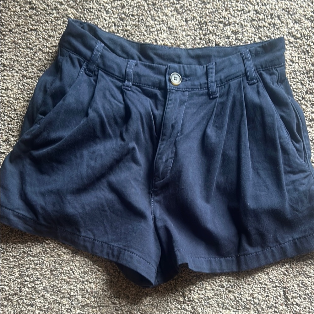 Free People High Waist Blue Pleated Shorts